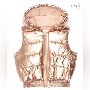 NWT Janie and Jack Metallic Rose Gold Puffer Vest with Hood